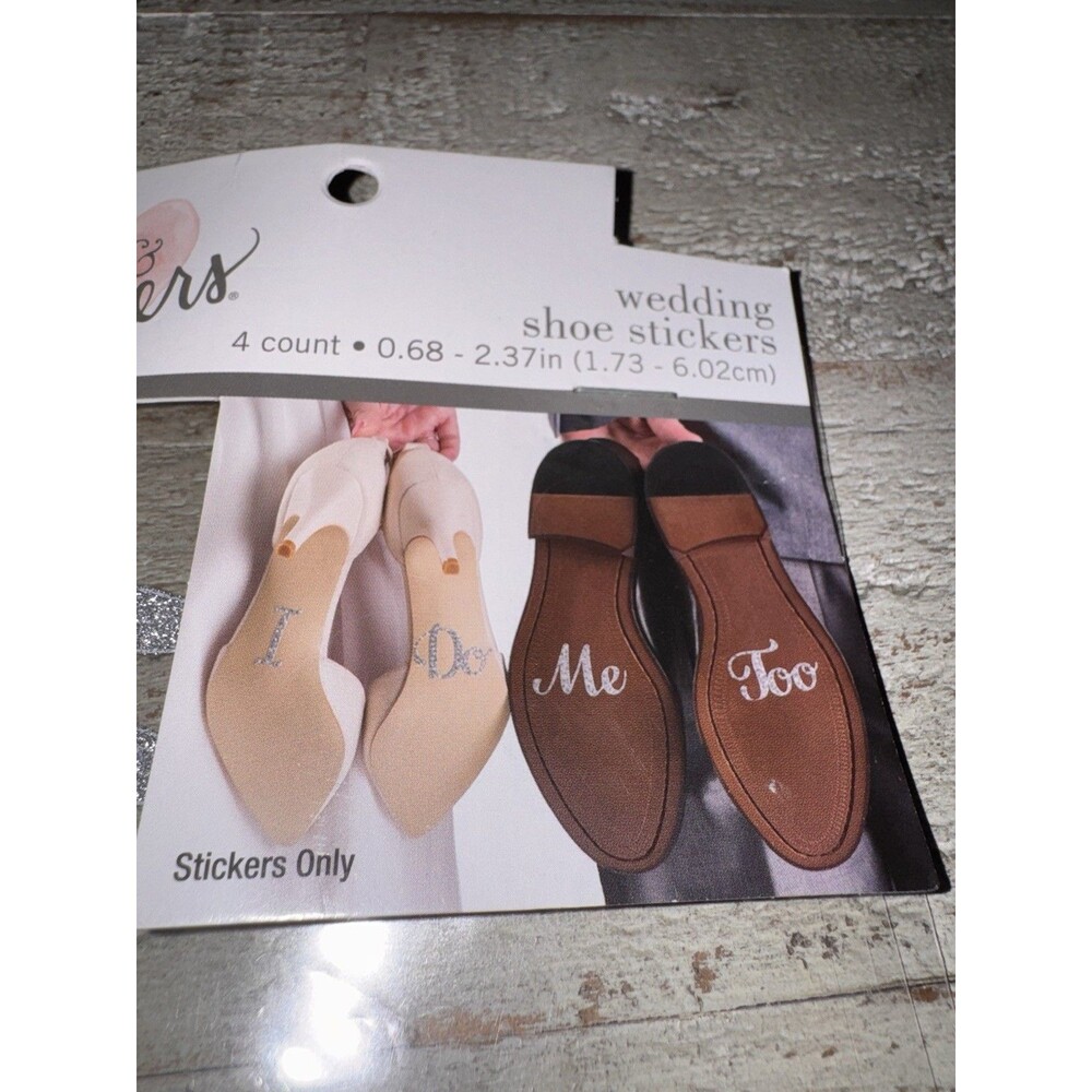 Studio His & Hers Wedding Shoe Stickers Silver Glitter "Me" "Too" 4 Count